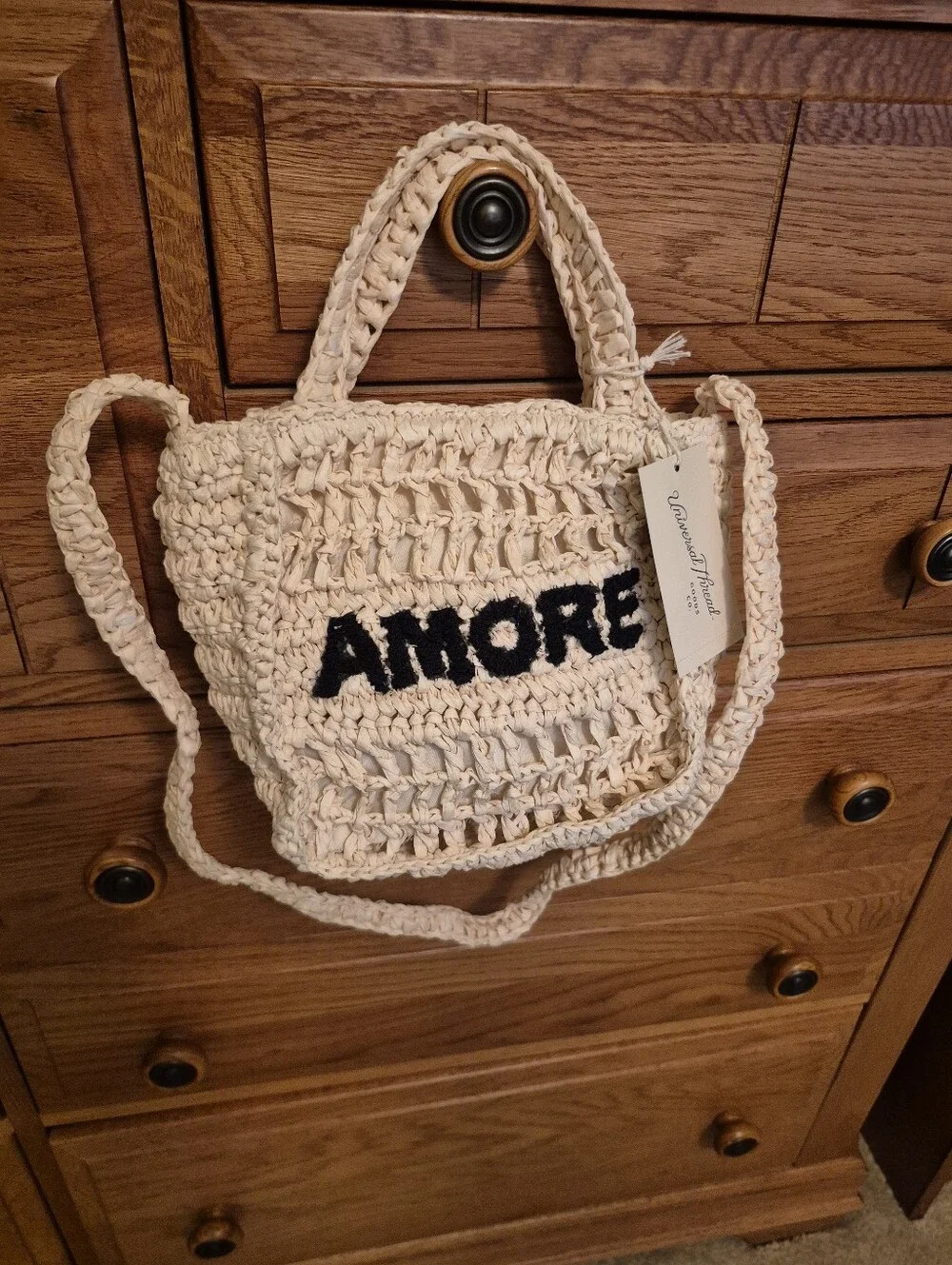 NWT Universal Thread Cream Colored Raffia Crocheted Bag